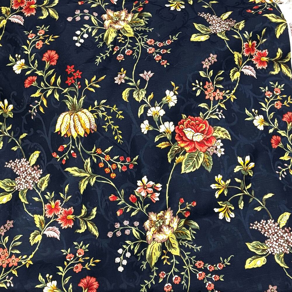 Waverly Screen Print Club House Vine fabric remnant navy floral Made in USA 6yd